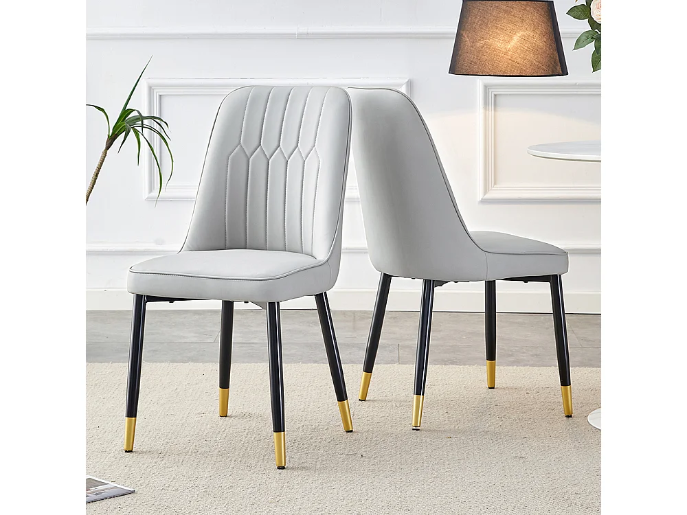Lot de 2 chaises modernes gris clair dossier rembourré cuir PU pieds métal noir polyvalentes salle à manger cuisine chambre