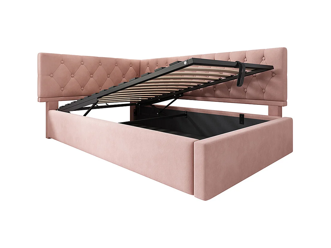 Lit coffre lit de jour 90x190 cm avec espace de rangement hydraulique lit pour enfant ou adolescent sommier à lattes en bois velours rose