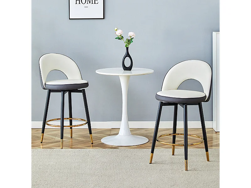 Chaise bar pivotante 360° PU blanc gris foncé rembourrée confortable lot de 2