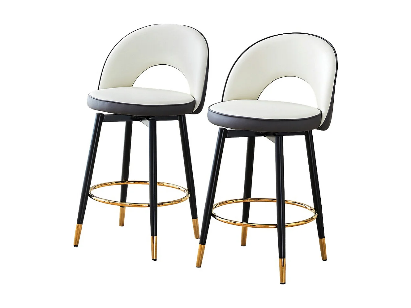 Chaise bar pivotante 360° PU blanc gris foncé rembourrée confortable lot de 2