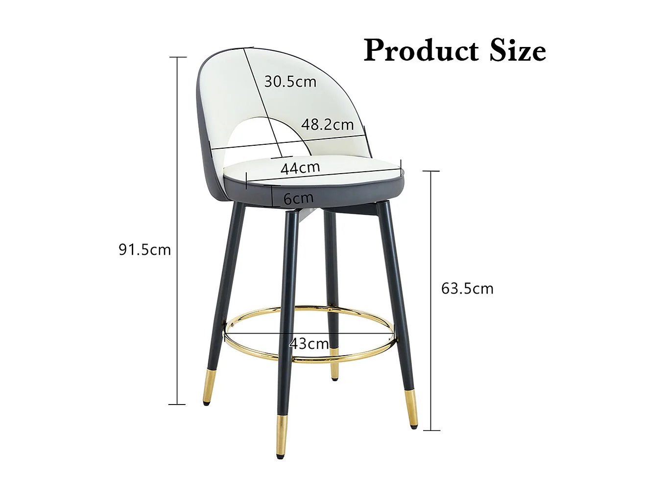 Chaise bar pivotante 360° PU blanc gris foncé rembourrée confortable lot de 2