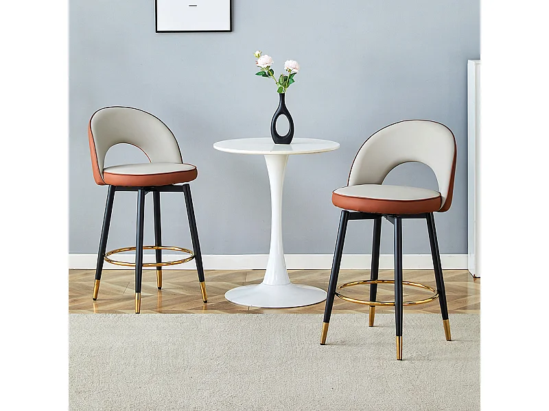 Chaise bar pivotante 360° PU coussins gris clair marron rembourrée confortable lot de 2