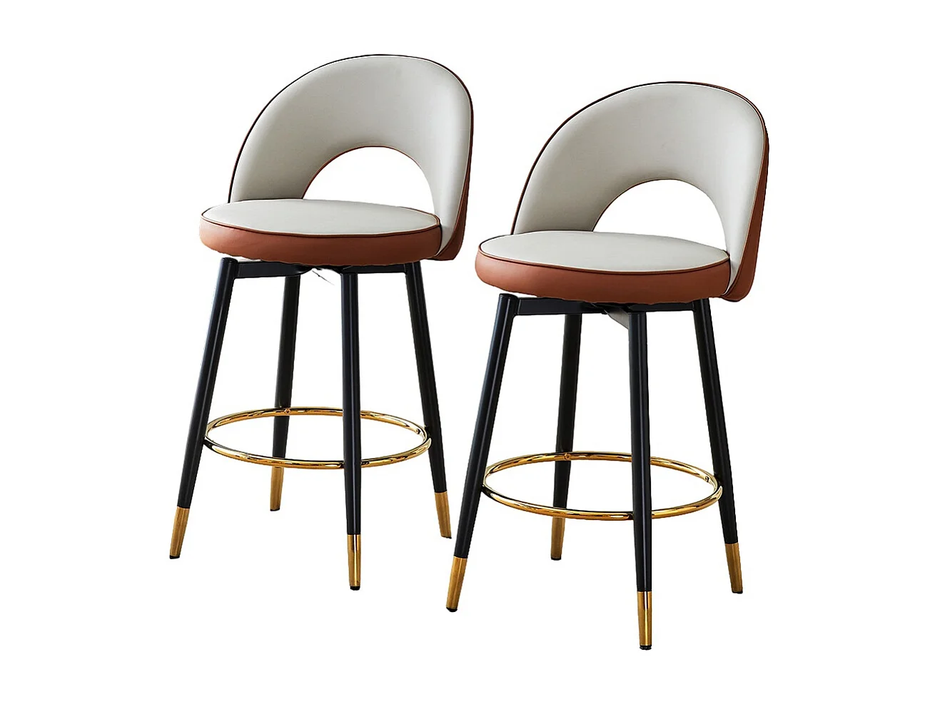 Chaise bar pivotante 360° PU coussins gris clair marron rembourrée confortable lot de 2