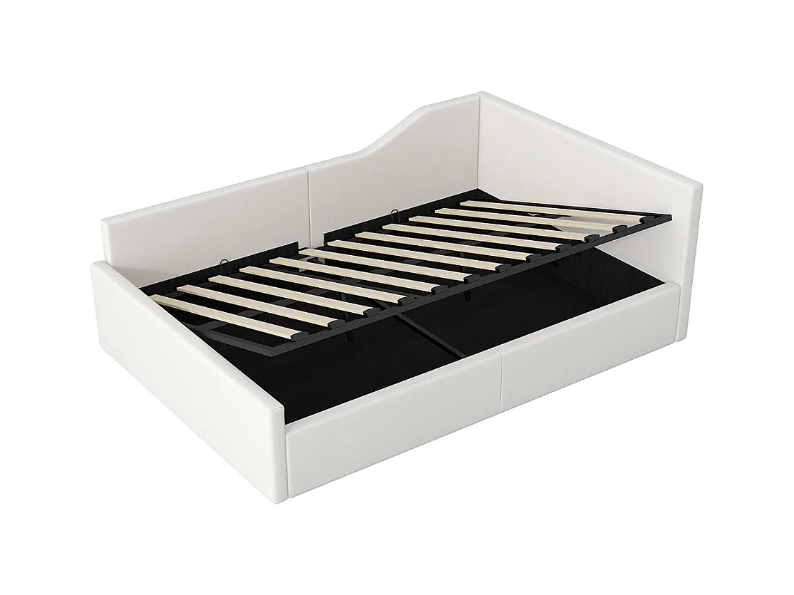 Lit coffre rembourré 140x200 rangement dessous beige