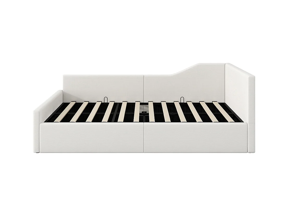 Lit coffre rembourré 140x200 rangement dessous beige