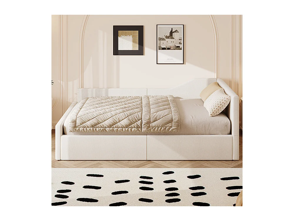 Lit coffre rembourré 140x200 rangement dessous beige