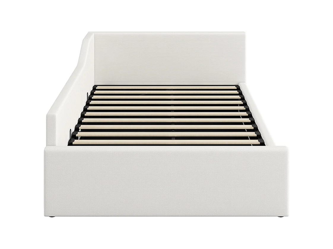 Lit coffre rembourré 140x200 rangement dessous beige