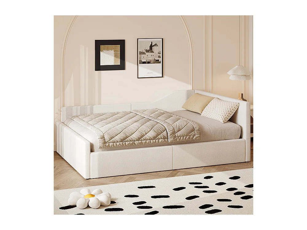 Lit coffre rembourré 140x200 rangement dessous beige