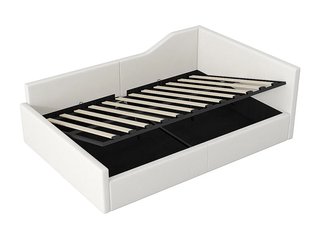 Lit coffre rembourré 140x200 rangement dessous beige