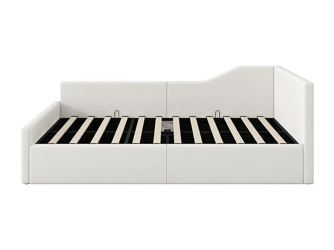 Lit coffre rembourré 140x200 rangement dessous beige
