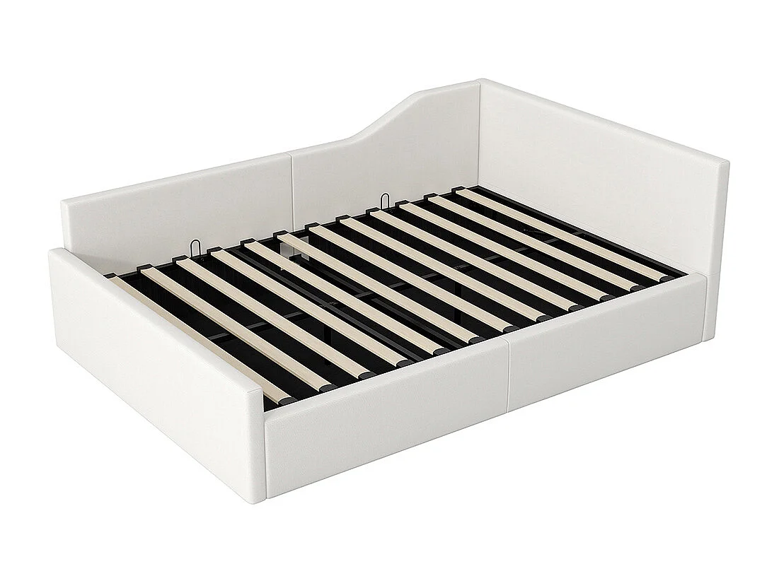Lit coffre rembourré 140x200 rangement dessous beige