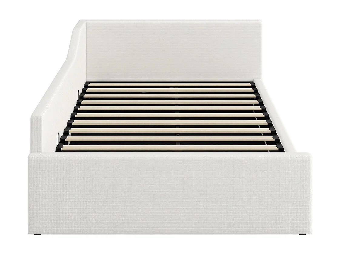 Lit coffre rembourré 140x200 rangement dessous beige