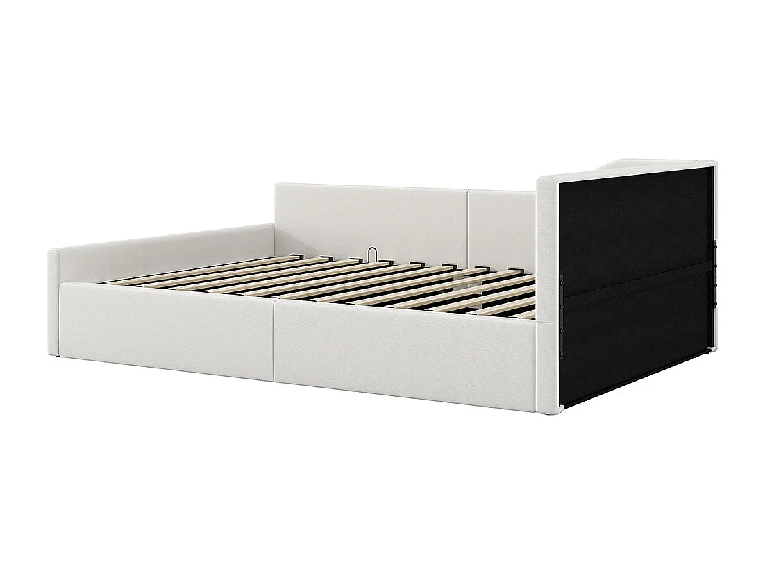 Lit coffre rembourré 140x200 rangement dessous beige
