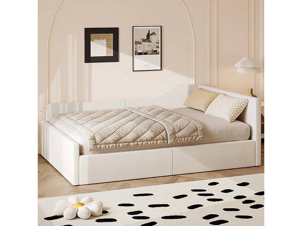 Lit coffre rembourré 140x200 rangement dessous beige