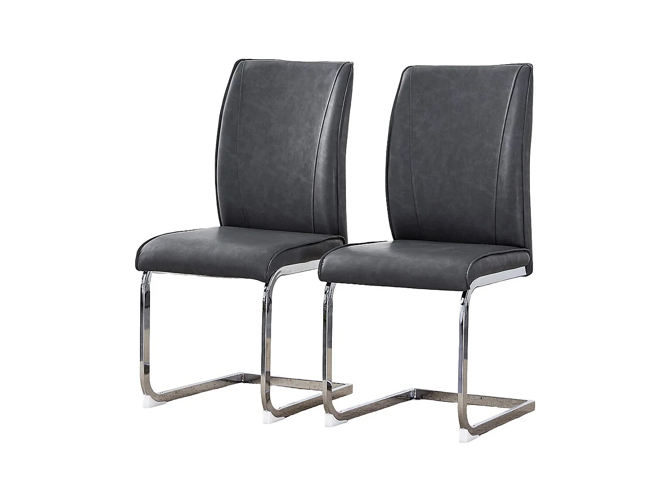 Lot de 2 chaises PU gris coussins confortables pieds métal argenté design moderne