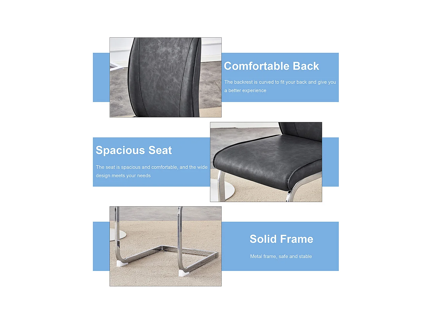 Lot de 2 chaises PU gris coussins confortables pieds métal argenté design moderne