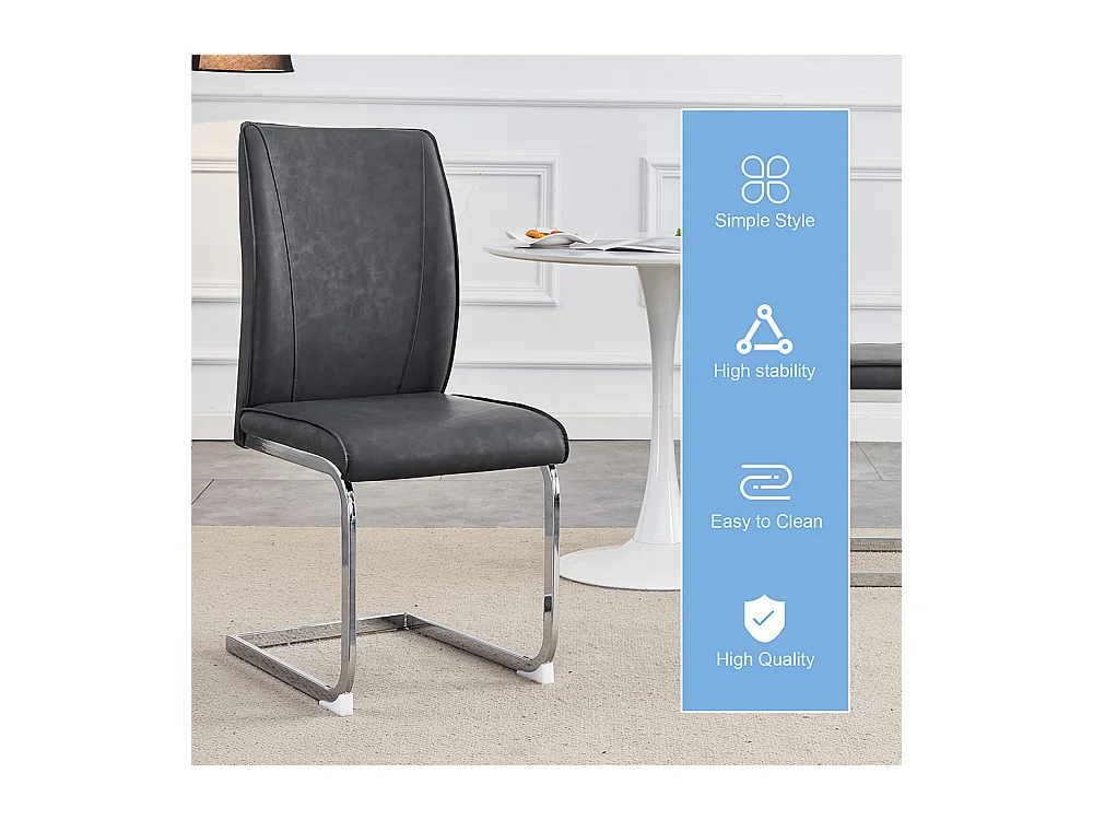 Lot de 2 chaises PU gris coussins confortables pieds métal argenté design moderne