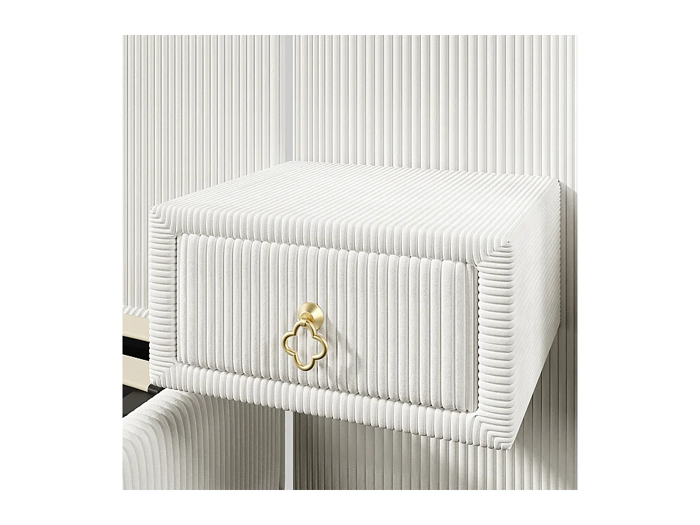 Lit coffre rembourré 180x200 cm bande LED rangement hydraulique 2 tiroirs USB+TYPE-C velours sans matelas beige