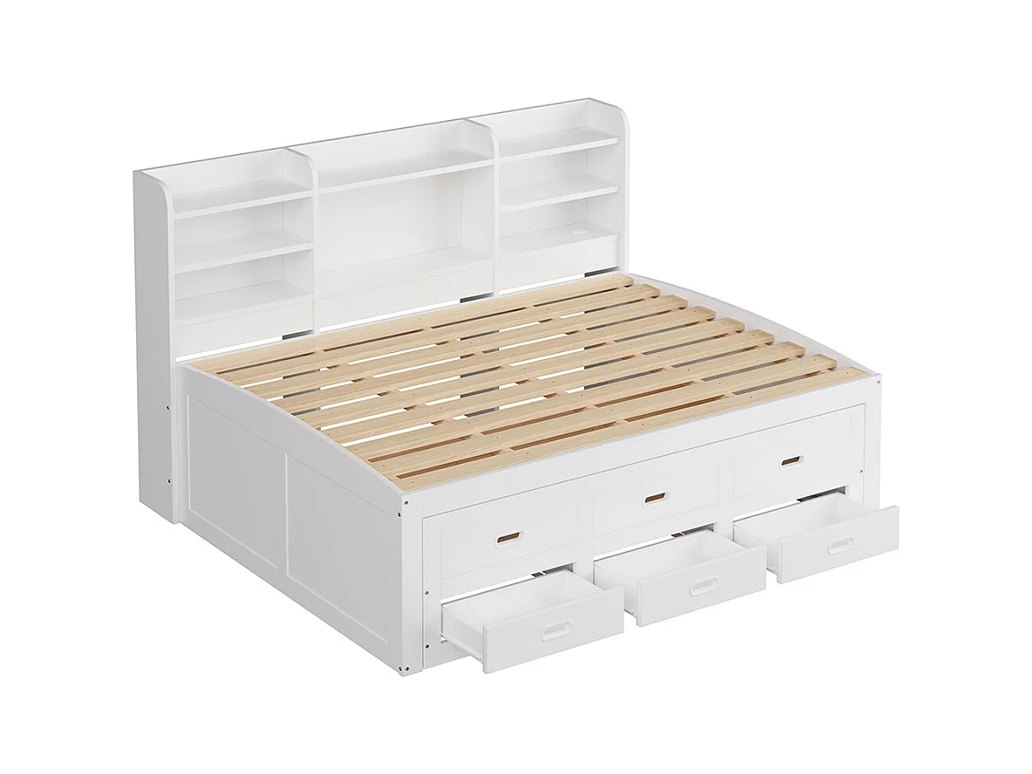 Lit combine lit de jour 140x200 cm télécommande LED 3 tiroirs tablette de chevet lit gigogne multifonctionnel avec USB + type C blanc