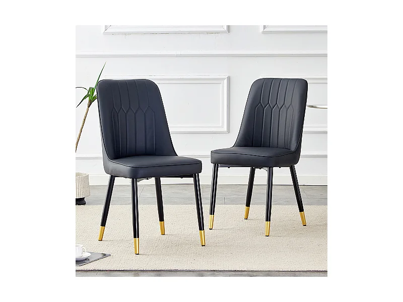 Lot de 2 chaises modernes noir dossier rembourré cuir PU pieds métal noir polyvalentes salle à manger cuisine chambre