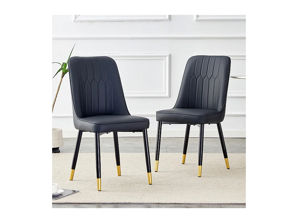 Lot de 2 chaises modernes noir dossier rembourré cuir PU pieds métal noir polyvalentes salle à manger cuisine chambre