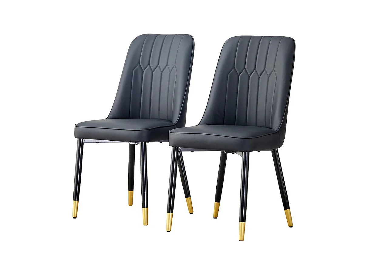 Lot de 2 chaises modernes noir dossier rembourré cuir PU pieds métal noir polyvalentes salle à manger cuisine chambre