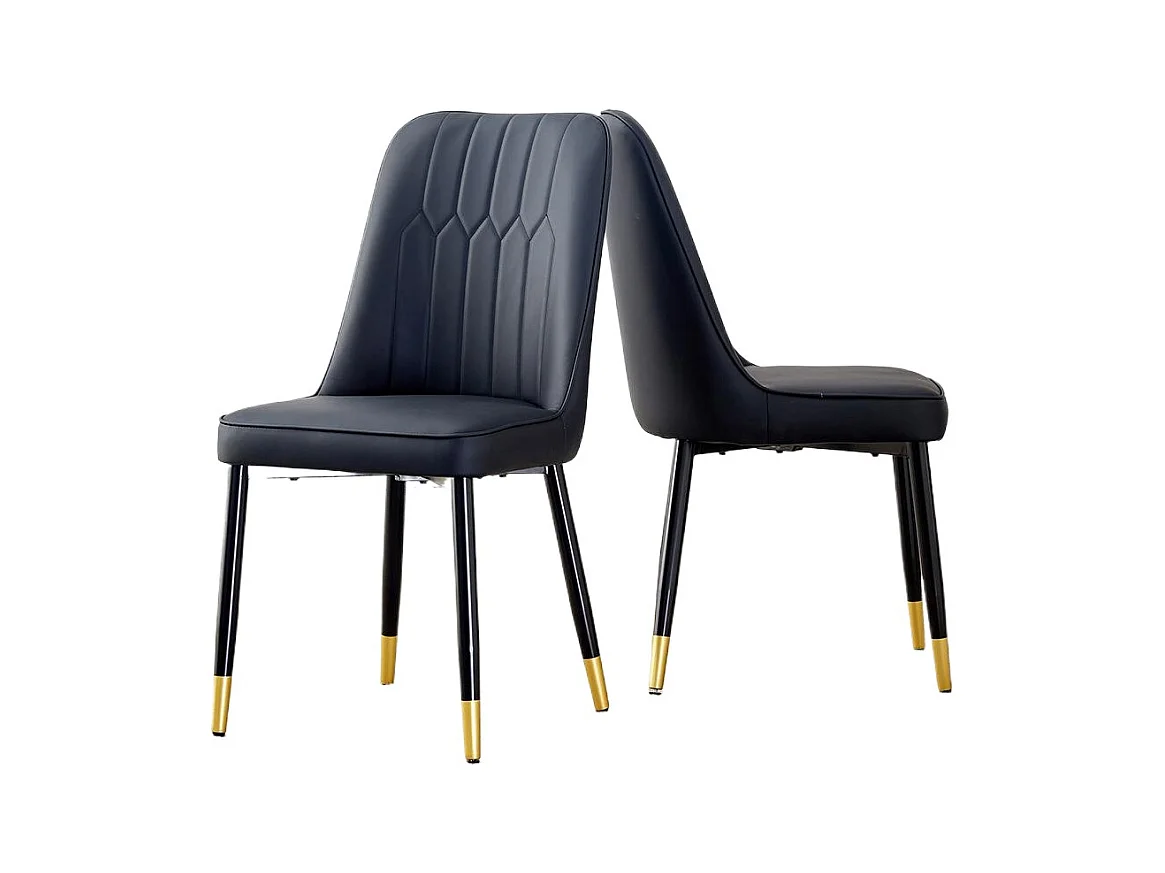 Lot de 2 chaises modernes noir dossier rembourré cuir PU pieds métal noir polyvalentes salle à manger cuisine chambre