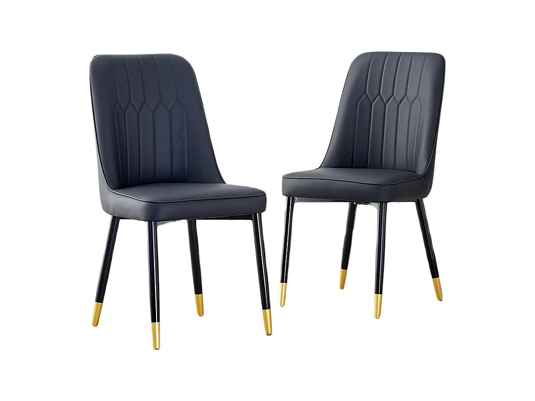 Lot de 2 chaises modernes noir dossier rembourré cuir PU pieds métal noir polyvalentes salle à manger cuisine chambre
