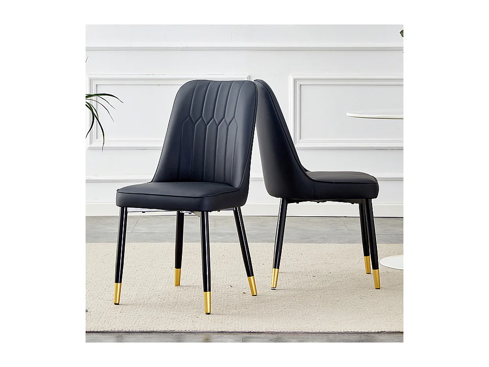 Lot de 2 chaises modernes noir dossier rembourré cuir PU pieds métal noir polyvalentes salle à manger cuisine chambre