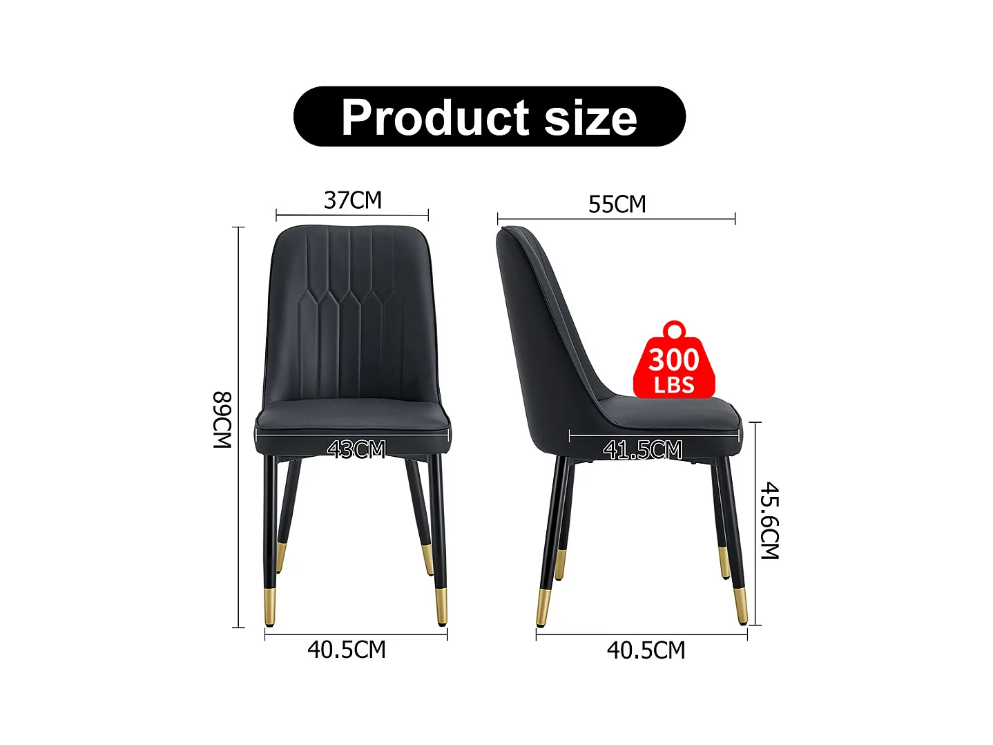 Lot de 2 chaises modernes noir dossier rembourré cuir PU pieds métal noir polyvalentes salle à manger cuisine chambre