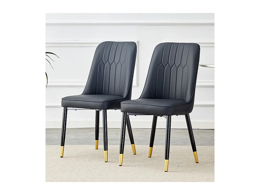 Lot de 2 chaises modernes noir dossier rembourré cuir PU pieds métal noir polyvalentes salle à manger cuisine chambre
