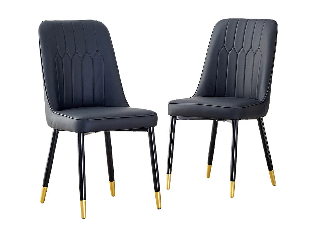 Lot de 2 chaises modernes noir dossier rembourré cuir PU pieds métal noir polyvalentes salle à manger cuisine chambre