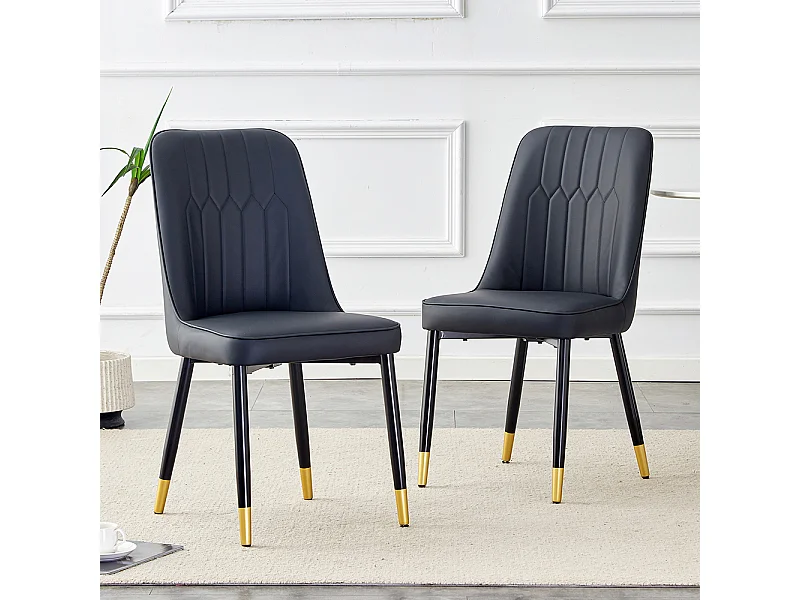 Lot de 2 chaises modernes noir dossier rembourré cuir PU pieds métal noir polyvalentes salle à manger cuisine chambre