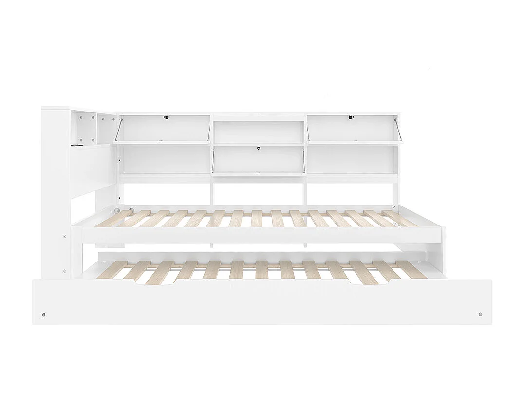Lit combiné lit de jour canapé-lit 90x200 cm tête de lit rangement gigogne sans matelas blanc