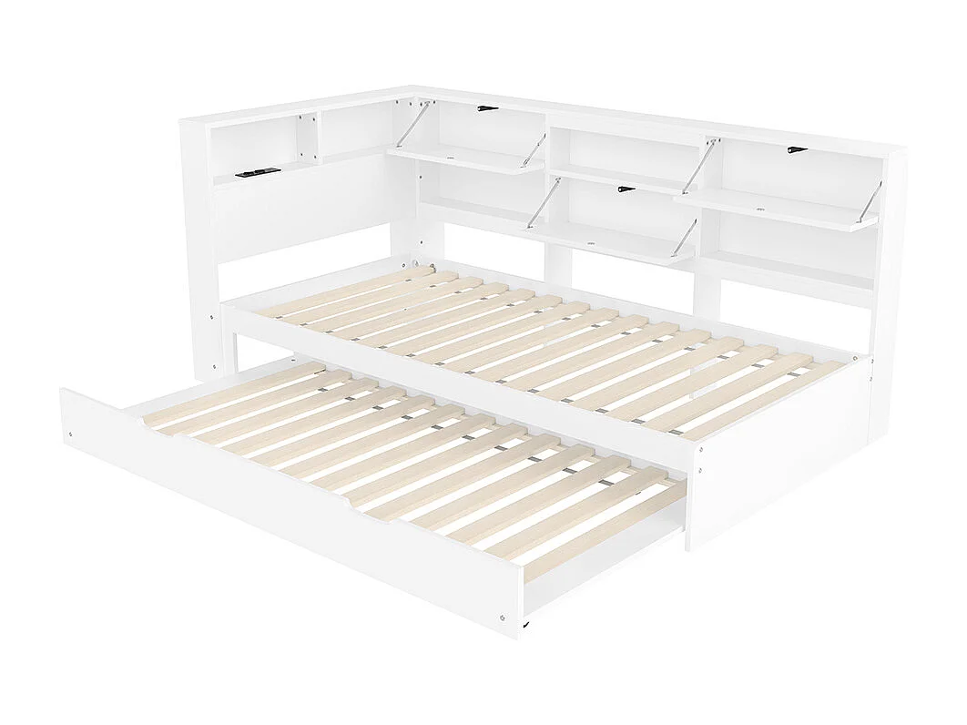Lit combiné lit de jour canapé-lit 90x200 cm tête de lit rangement gigogne sans matelas blanc