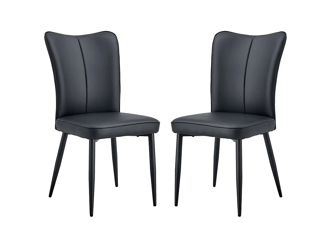 Chaise moderne minimaliste noir dossier rembourré cuir PU pieds métal noir polyvalente lot de 2