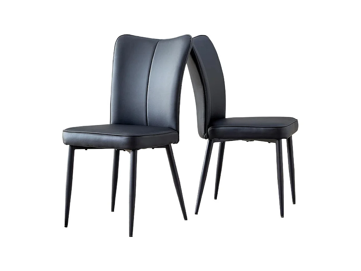 Chaise moderne minimaliste noir dossier rembourré cuir PU pieds métal noir polyvalente lot de 2