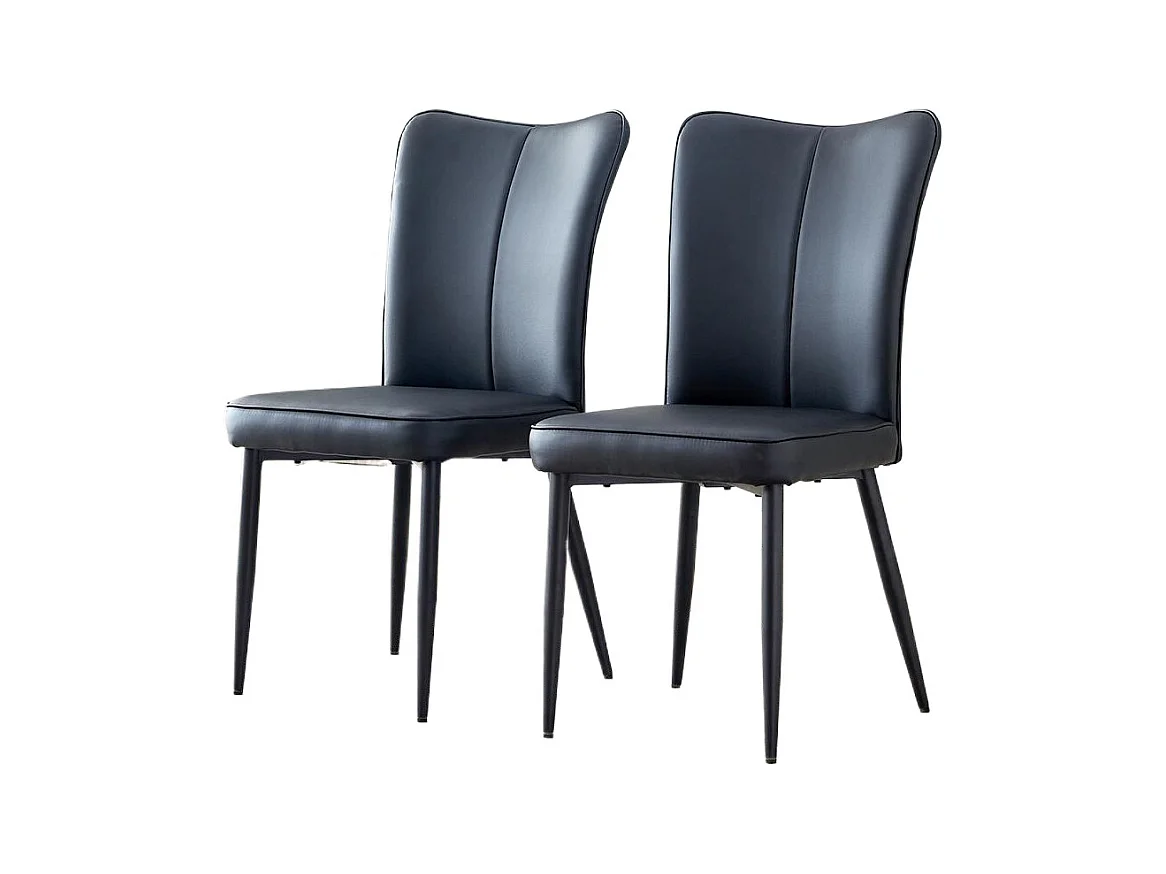 Chaise moderne minimaliste noir dossier rembourré cuir PU pieds métal noir polyvalente lot de 2