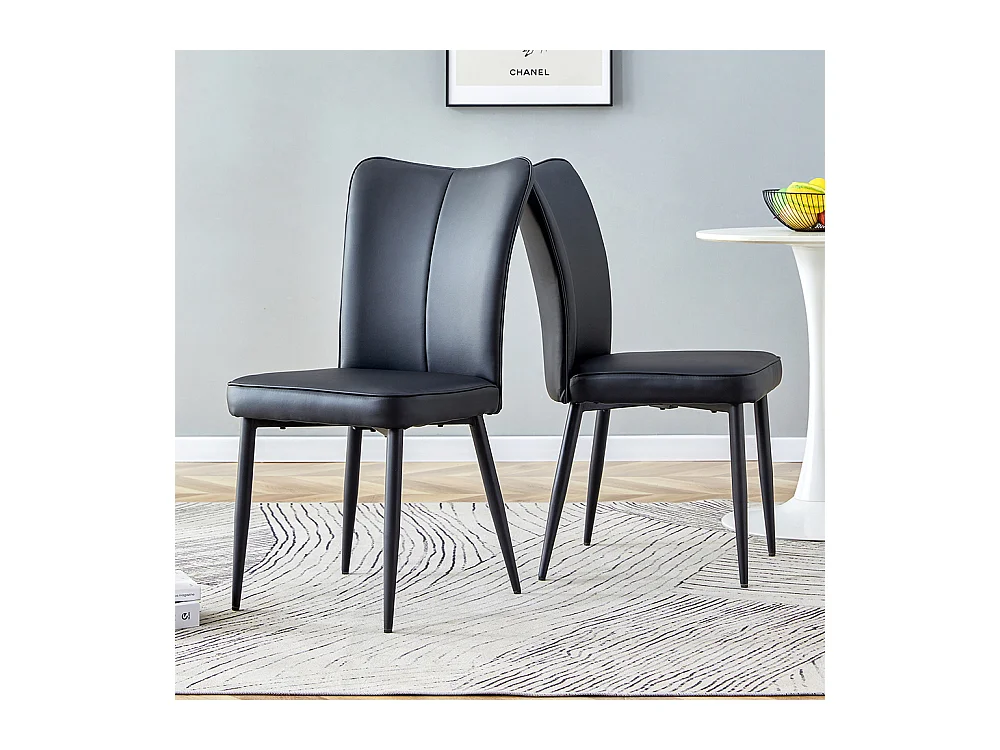 Chaise moderne minimaliste noir dossier rembourré cuir PU pieds métal noir polyvalente lot de 2