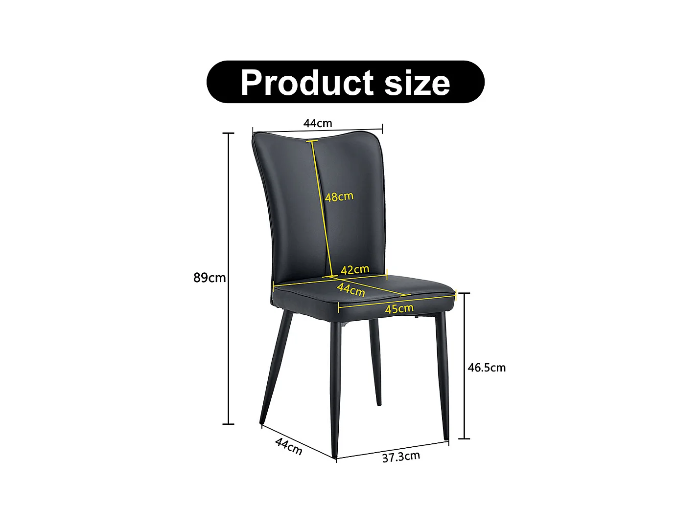 Chaise moderne minimaliste noir dossier rembourré cuir PU pieds métal noir polyvalente lot de 2