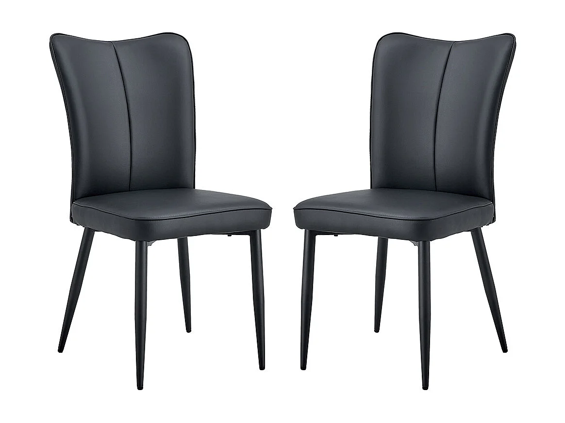 Chaise moderne minimaliste noir dossier rembourré cuir PU pieds métal noir polyvalente lot de 2