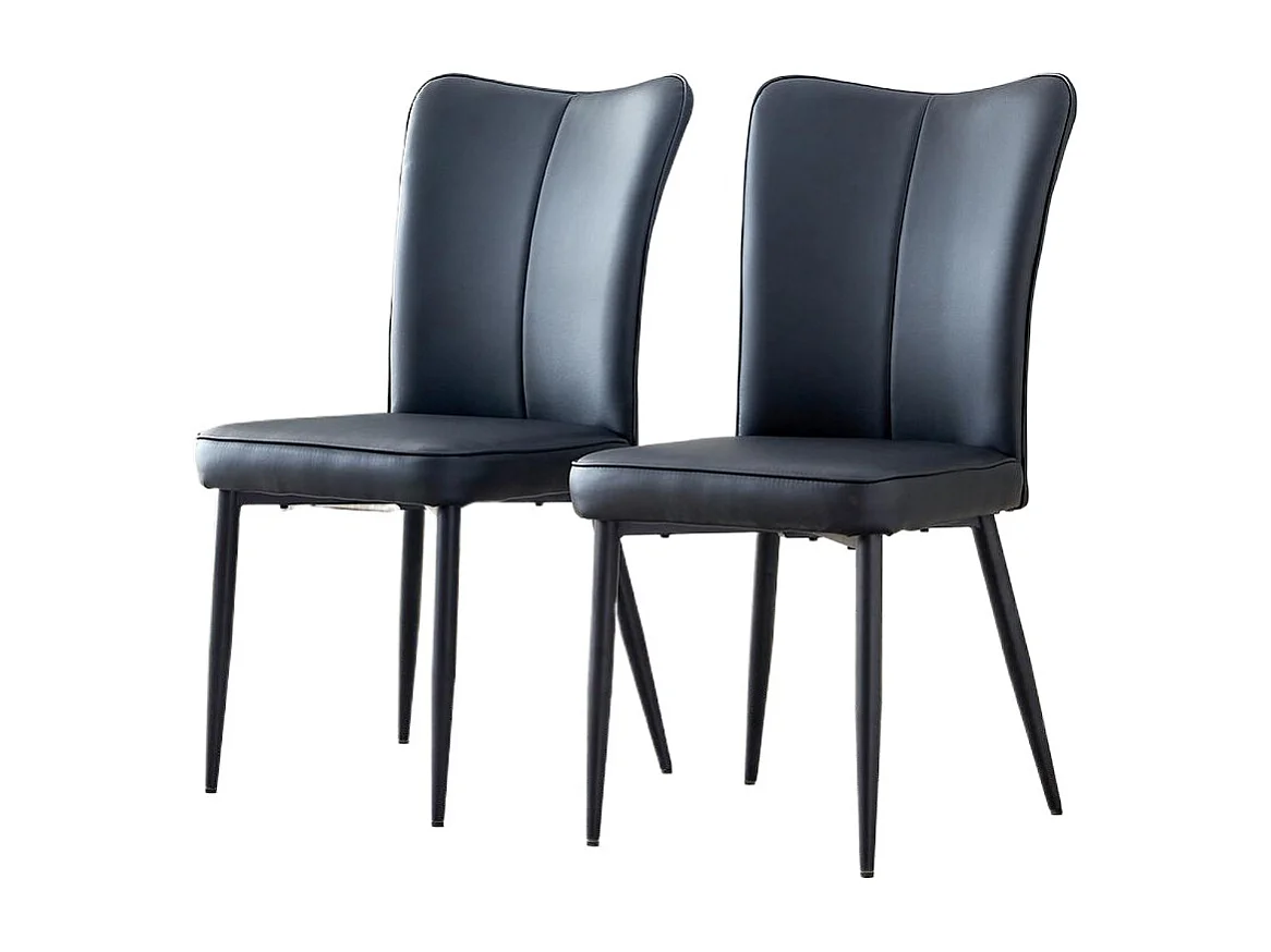 Chaise moderne minimaliste noir dossier rembourré cuir PU pieds métal noir polyvalente lot de 2