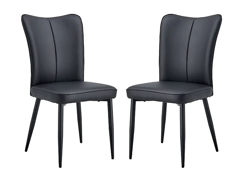 Chaise moderne minimaliste noir dossier rembourré cuir PU pieds métal noir polyvalente lot de 2