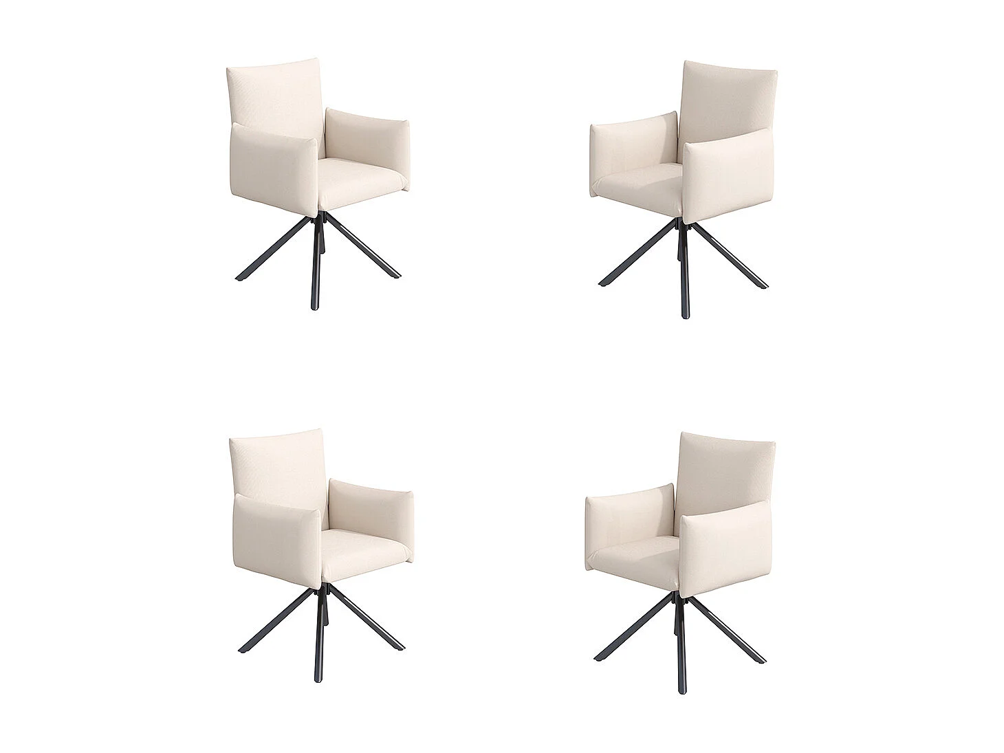 Set van 4 eetkamerstoelen, gestoffeerde stoel met 4 metalen poten, 360° draaibare stoel, lendensteun, beige fluweel