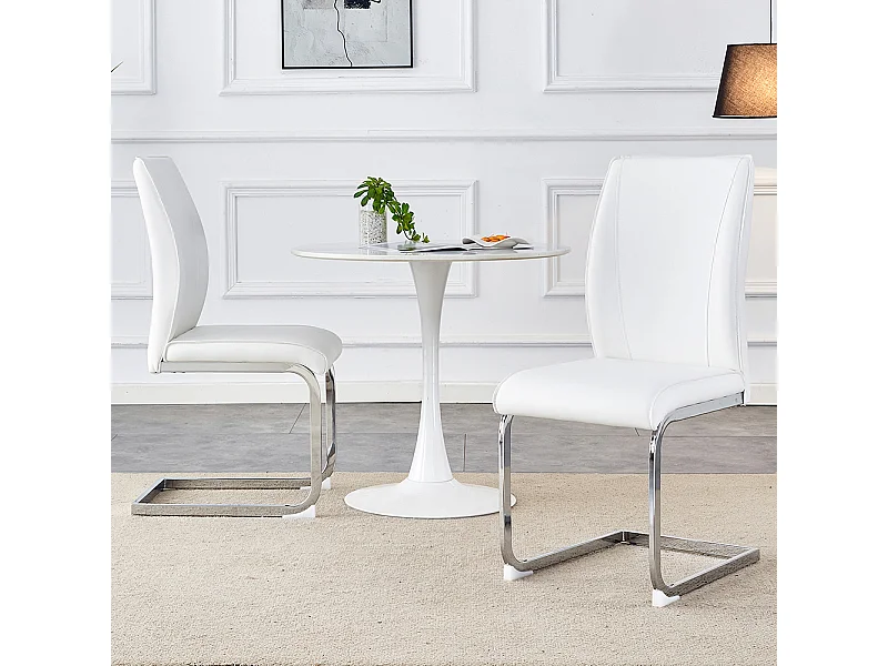 Lot de 2 chaises PU blanc coussins confortables pieds métal argenté design moderne