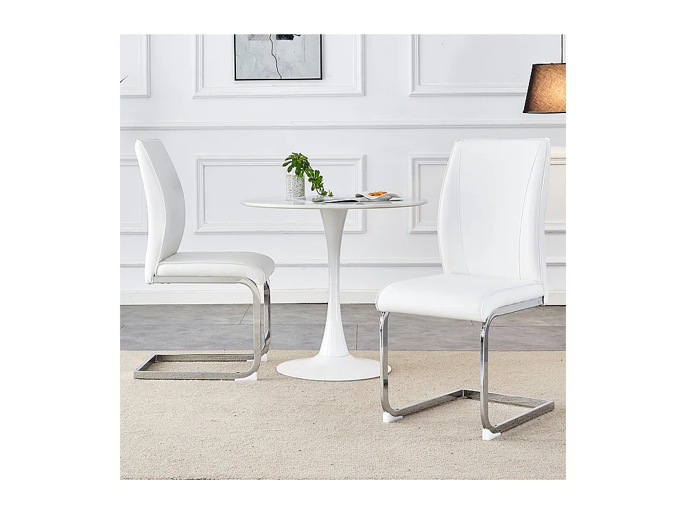 Lot de 2 chaises PU blanc coussins confortables pieds métal argenté design moderne