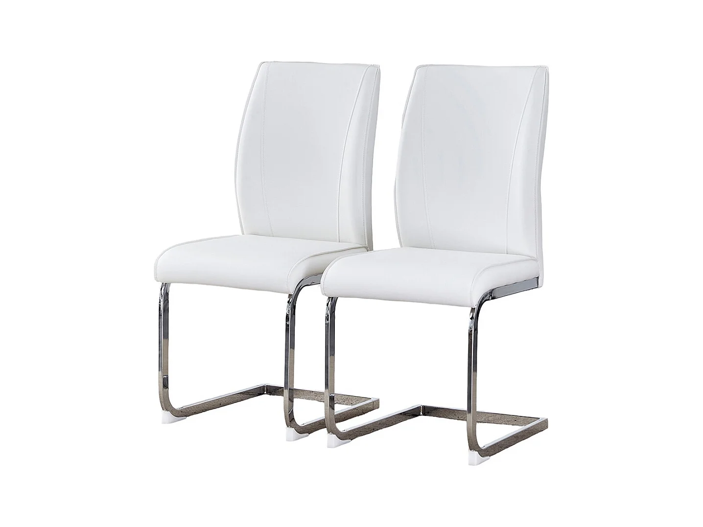 Lot de 2 chaises PU blanc coussins confortables pieds métal argenté design moderne
