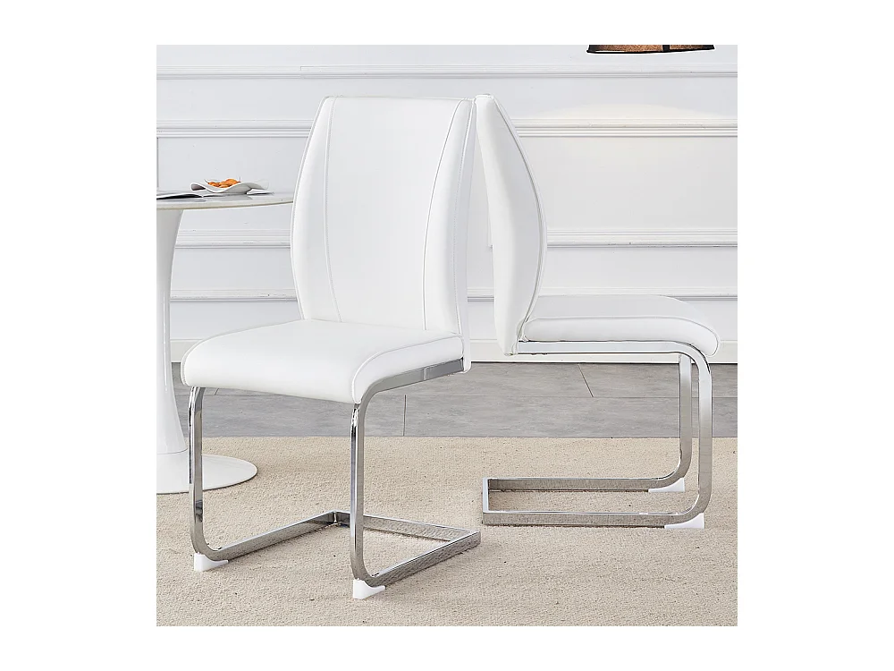 Lot de 2 chaises PU blanc coussins confortables pieds métal argenté design moderne