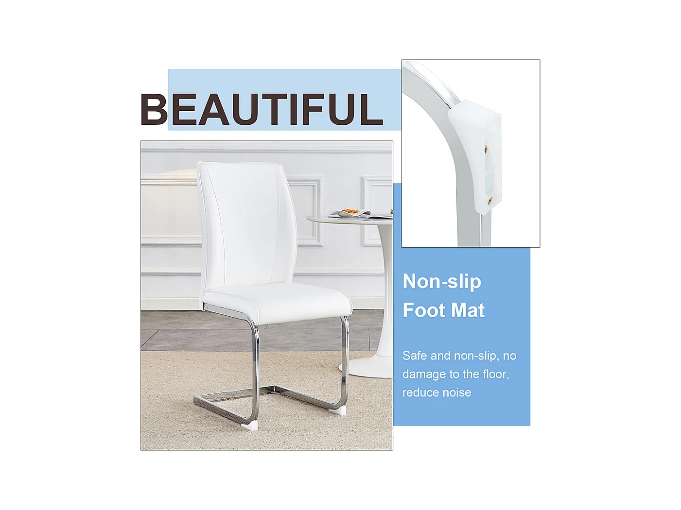 Lot de 2 chaises PU blanc coussins confortables pieds métal argenté design moderne