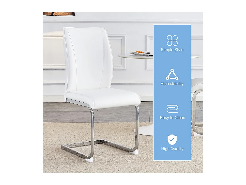 Lot de 2 chaises PU blanc coussins confortables pieds métal argenté design moderne